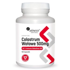 COLOSTRUM WOŁOWE 500MG 40% IMMUNO GLOBULINES 100 KAPS. ALINESS AMINOKWASY EGZOGENNE